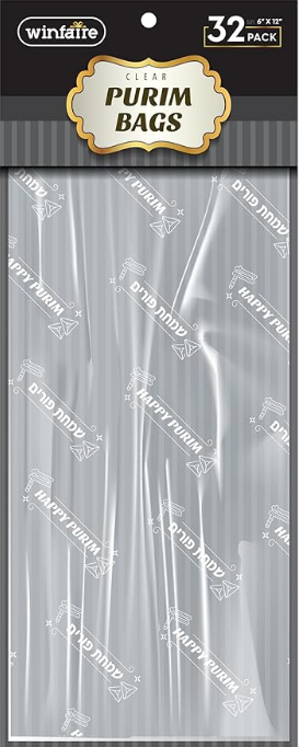 Clear Purim Bags 6x12 32 PK