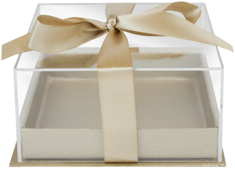 Gold Acrylic Gift Box With Clear Lid and Ribbon 12x12 cm