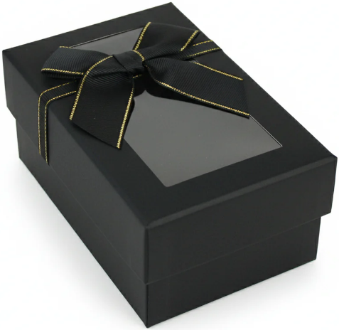 Black Small Rigid Gift Box With Window and Ribbon