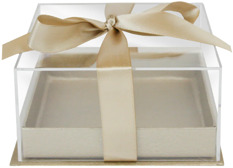 GOLD Acrylic Gift Box With Clear Lid and Ribbon 15X15