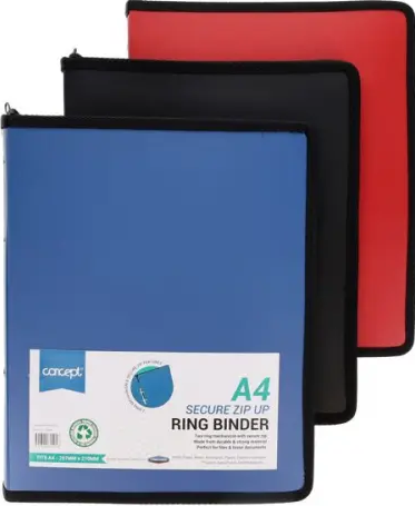 A4 Secure Zip Up Ring Binder