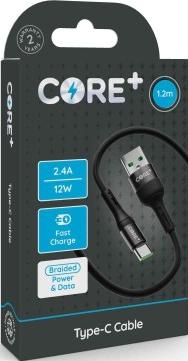 CORE+ Type-C Cable 1.2m Braided  Black 2.4A 12W Fast Charge