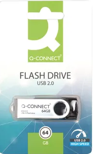 Q-Connect USB 2.0 Swivel 64GB Flash Drive Silver/Black