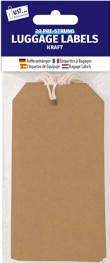 20 Pre-Strung Brown Luggage Labels
