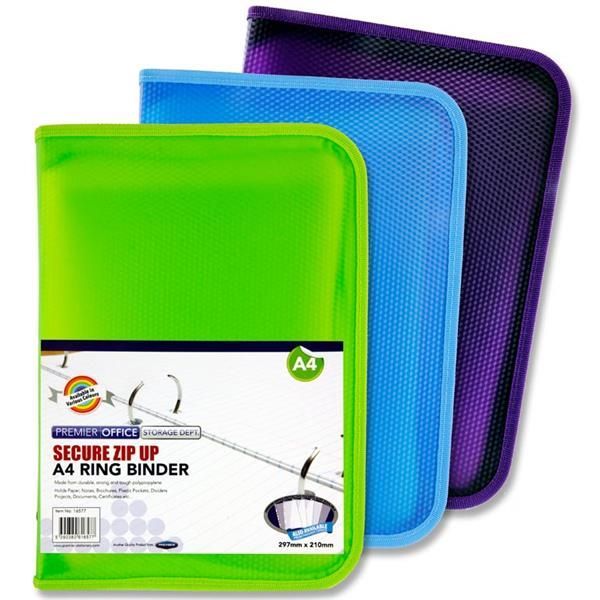 Office A4 Secure Zip Up 2 Ring Binder