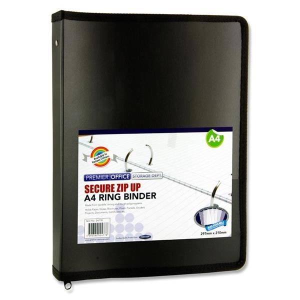 Office A4 Secure Zip Up Ring Binder