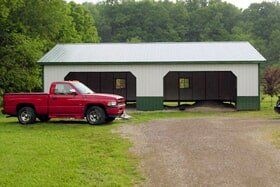 Green White Polar Barn_Laurelville OH_Waynes Building Supply