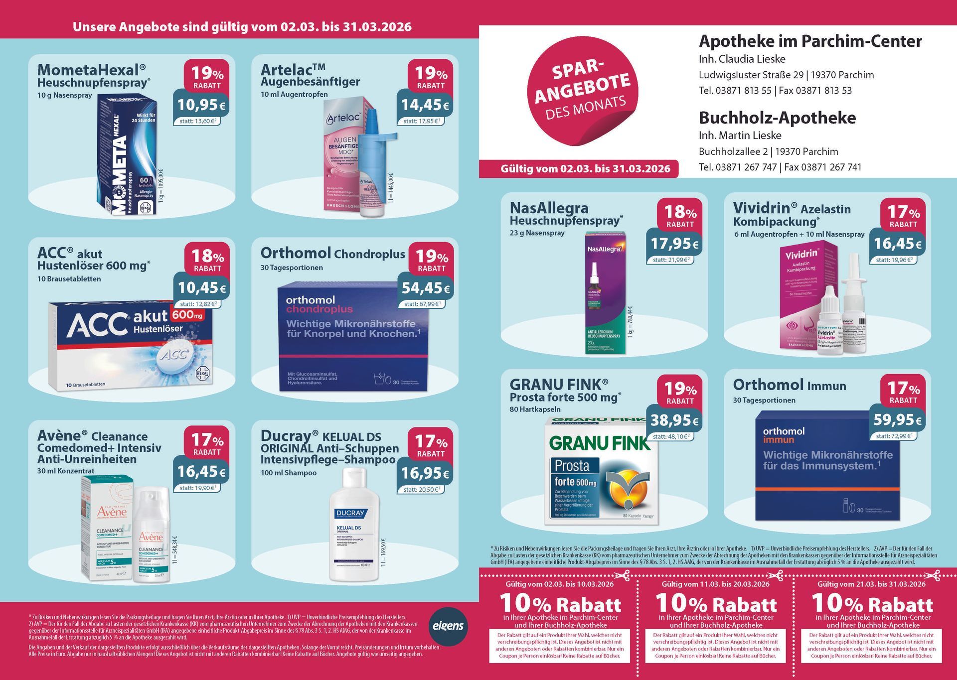 Ein Flyer für eine Apotheke mit der Aufschrift „10 % Rabatt“