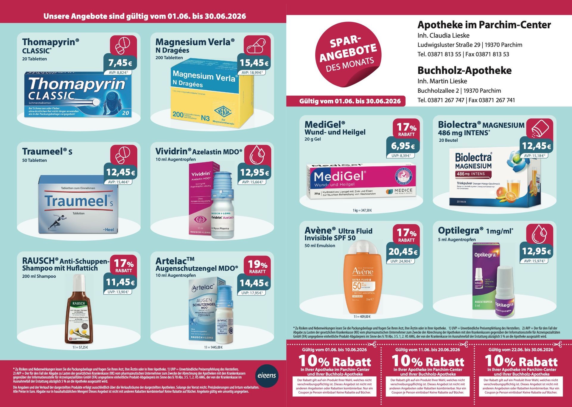 Ein Flyer für eine Apotheke mit der Aufschrift „10 % Rabatt“