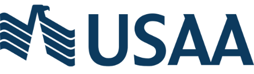 USAA logo with a blue stylized flag and the text 