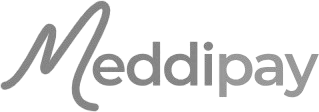 Un logotipo en blanco y negro para Meddipay sobre un fondo blanco.