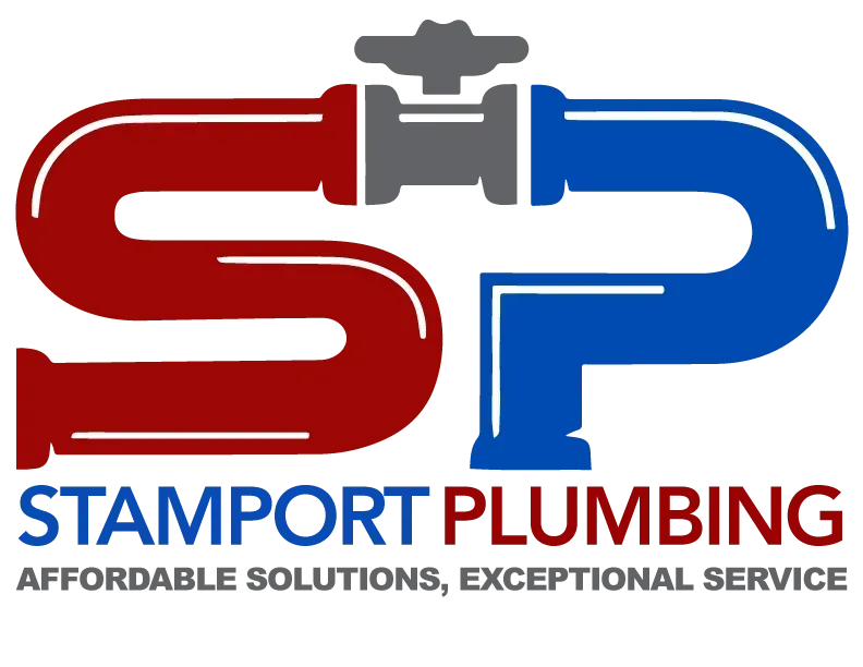 Logo for Stamport Plumbing, featuring a red 
