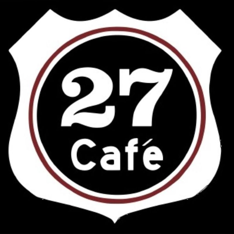 A logo for a restaurant called 27 cafe