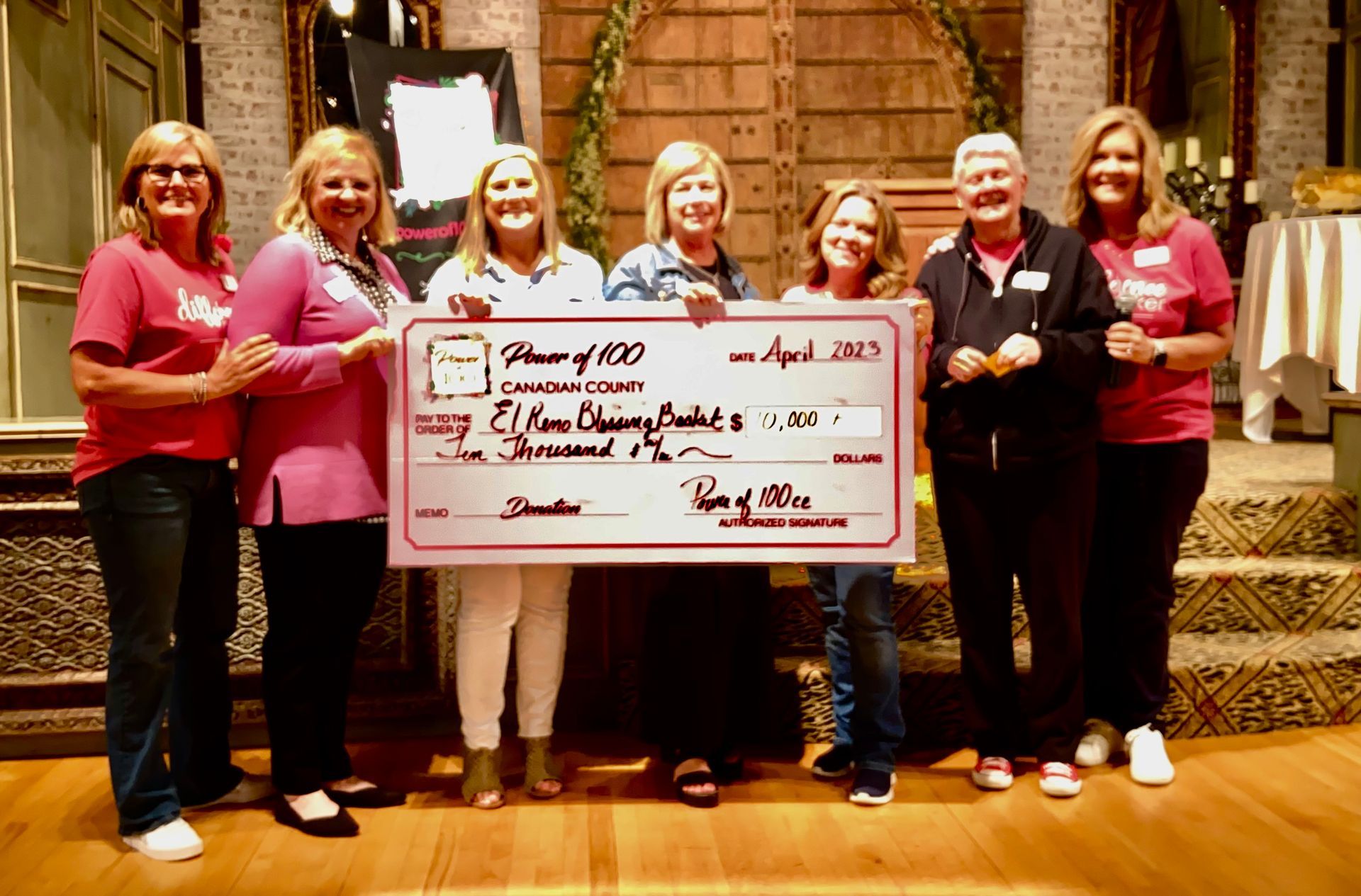 A group of women are holding a large check.