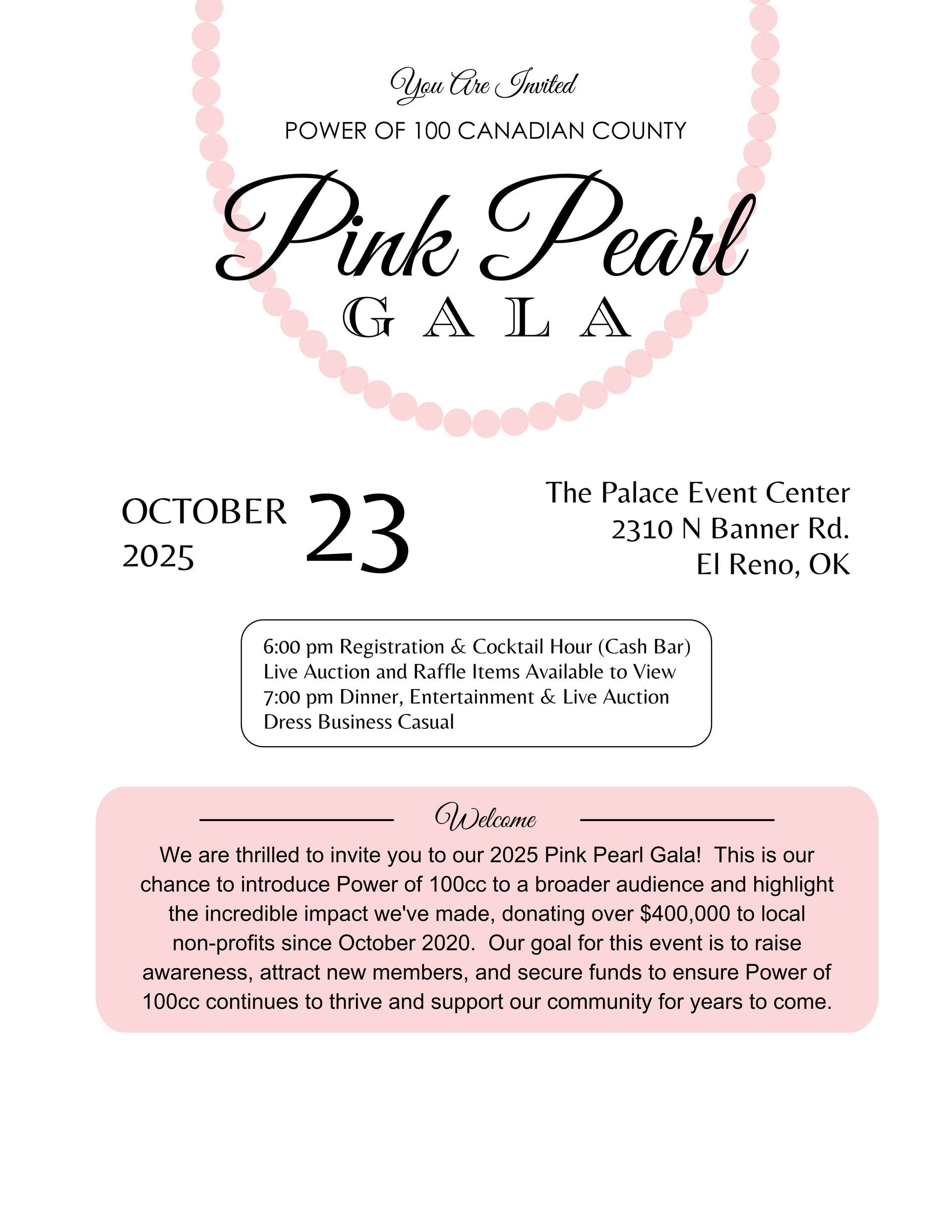 A pink pearl gala is being held on october 24.