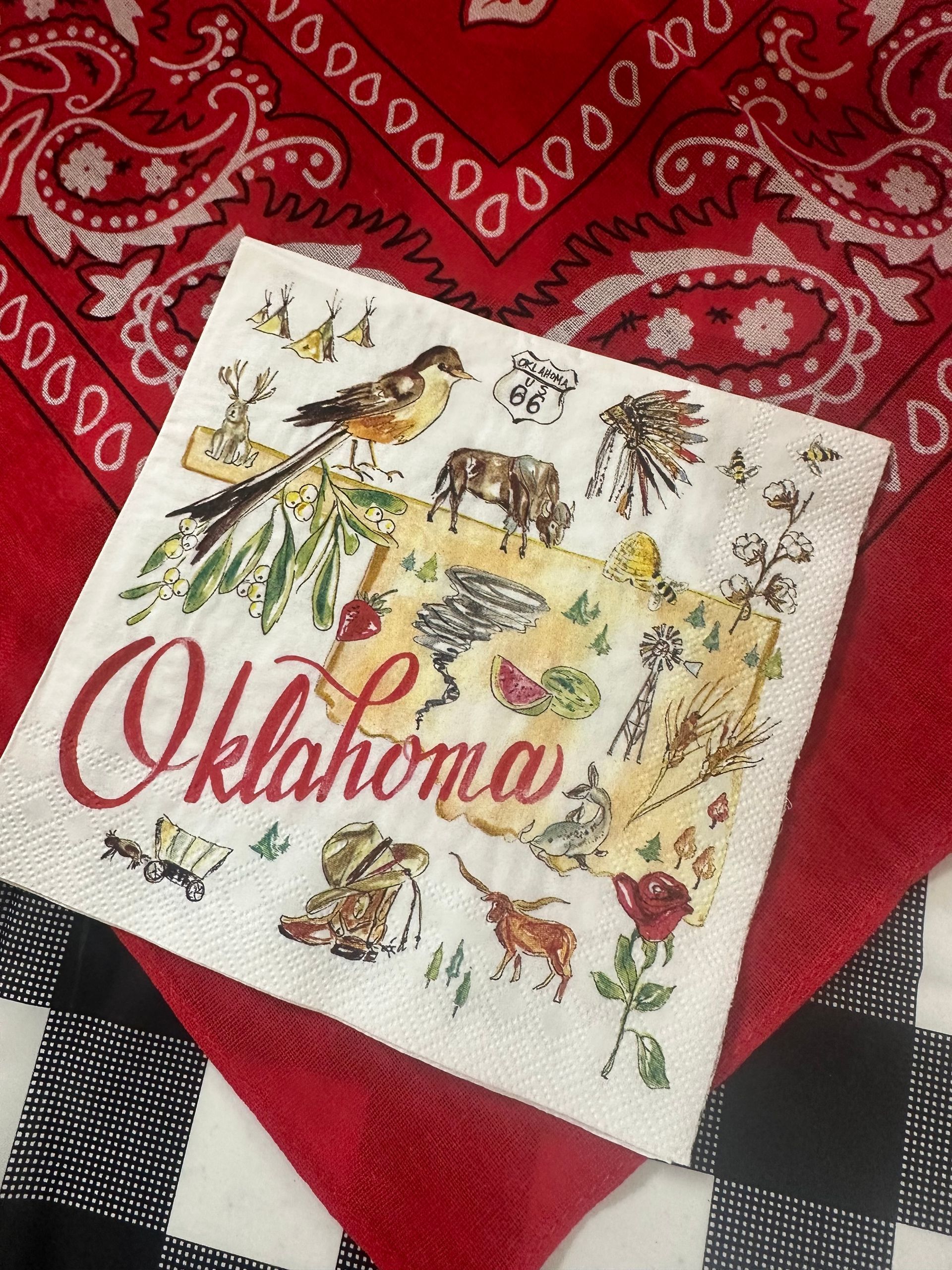 A napkin with oklahoma written on it
