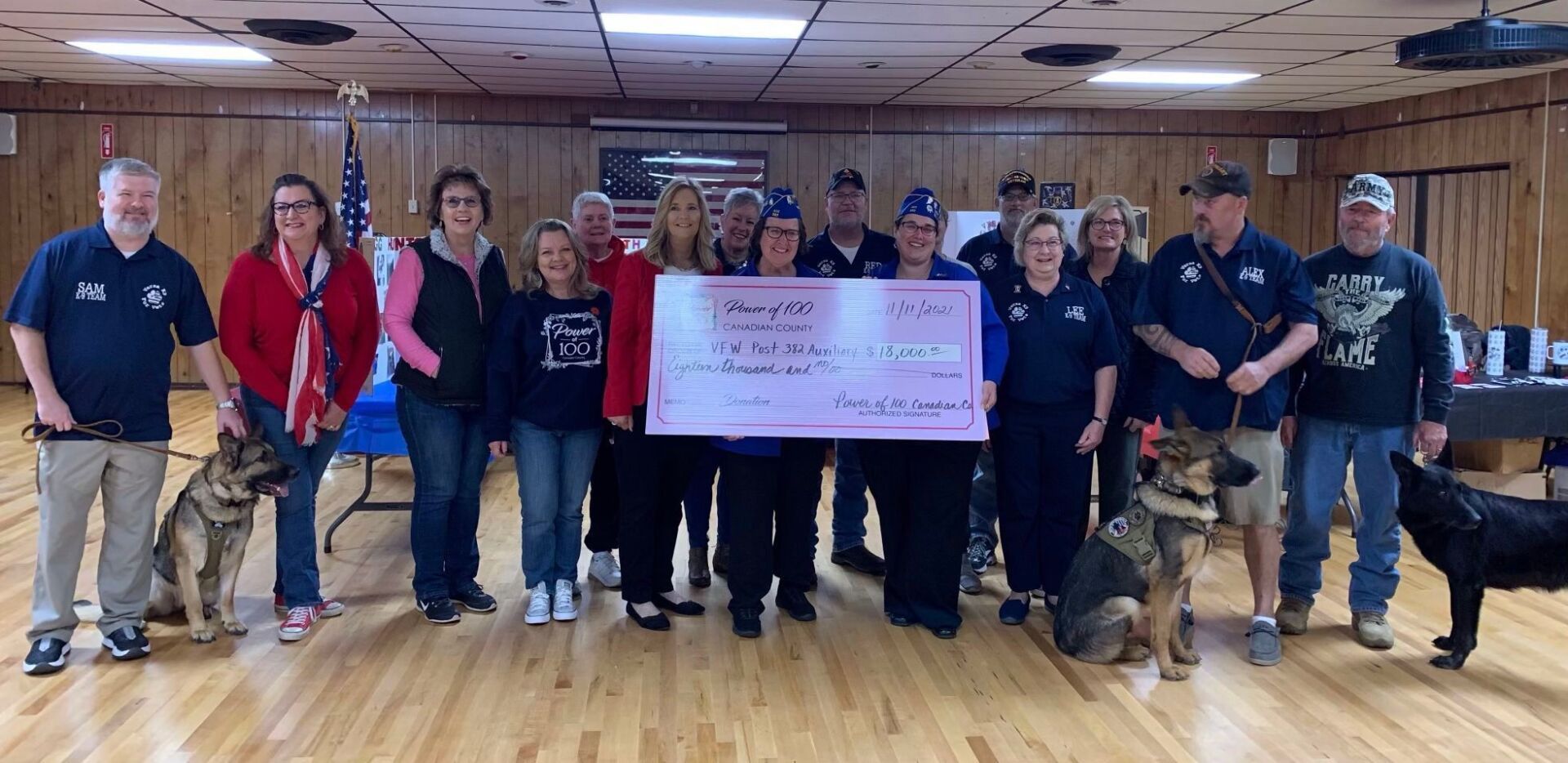 A group of people standing in a room holding a large check.