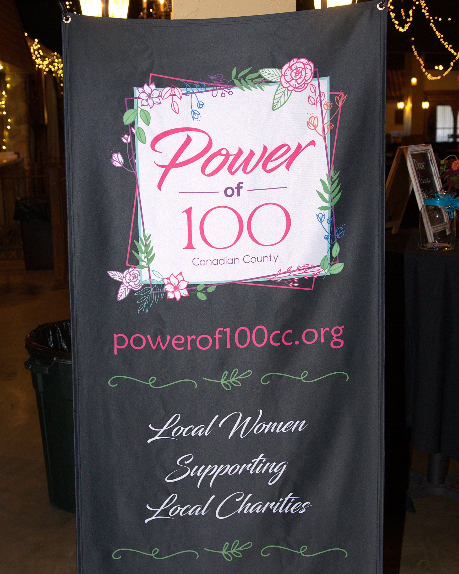 A sign that says power of 100 on it