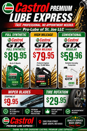 Fast Professional Oil Change Options at Saint Joseph, MO | Castrol Premium Lube Express