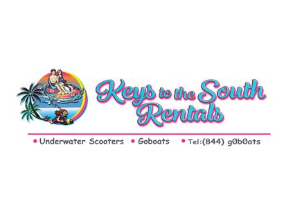Keys to the South Rentals logo with colorful sailboat emblem and text for underwater scooters, gohots, and phone number