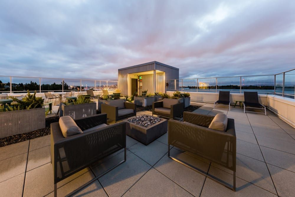 Rooftop terrace at Marq West Seattle in Seattle, WA.