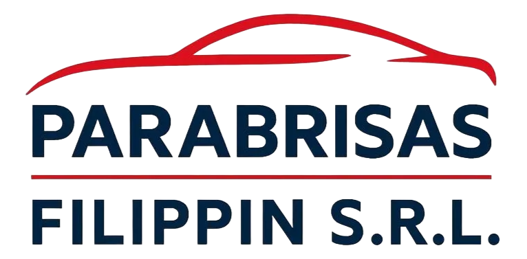 Logotipo de PARABRISAS FILIPPIN SRL con contorno de coche rojo y texto azul oscuro
