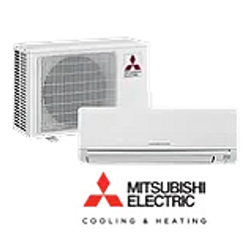 Two mitsubishi electric air conditioners are sitting next to each other on a white background.