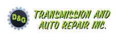 Logo of D&G Transmission and Auto Repair Inc. Gear with D&G, green and black, text: Transmission and Auto Repair Inc.