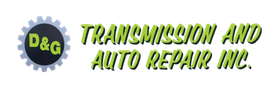 Logo of D&G Transmission and Auto Repair Inc. Gear with D&G, green and black, text: Transmission and Auto Repair Inc.