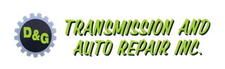 Logo of D&G Transmission and Auto Repair Inc. Gear with D&G, green and black, text: Transmission and Auto Repair Inc.