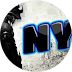 A black and white circle with the word ny on it.