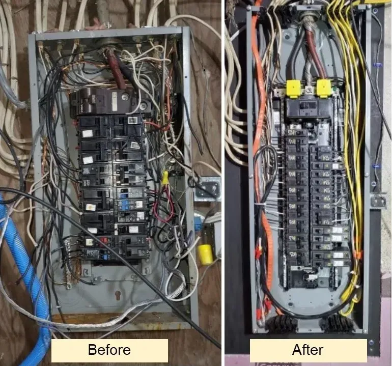 a before and after picture of a electrical box