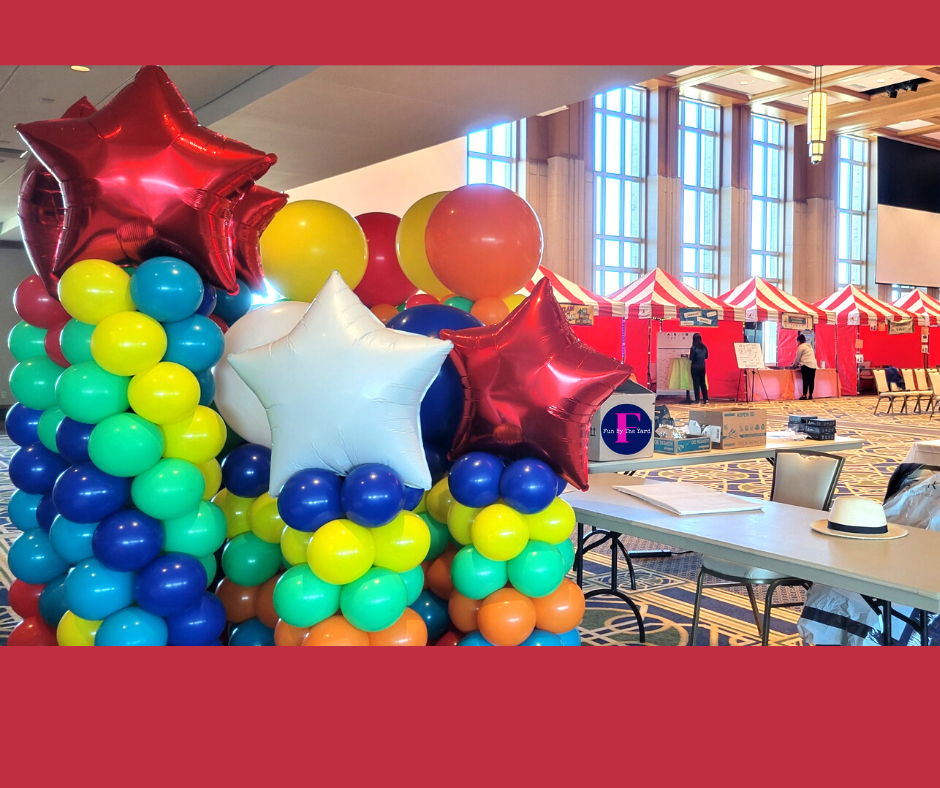 Balloon columns for a circus themed event