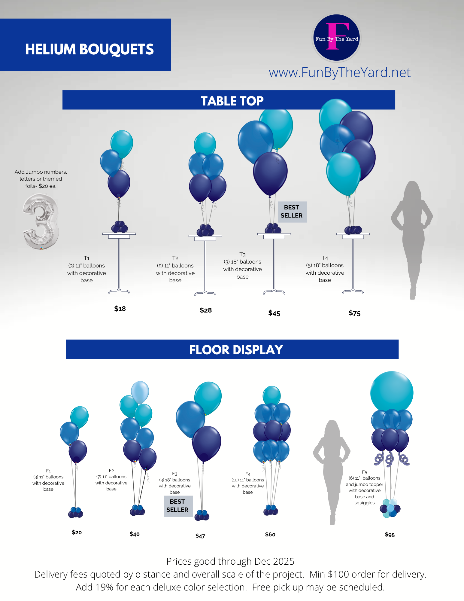 Helium balloon bouquet price guide for Fun By The Yard in South Bend Indiana