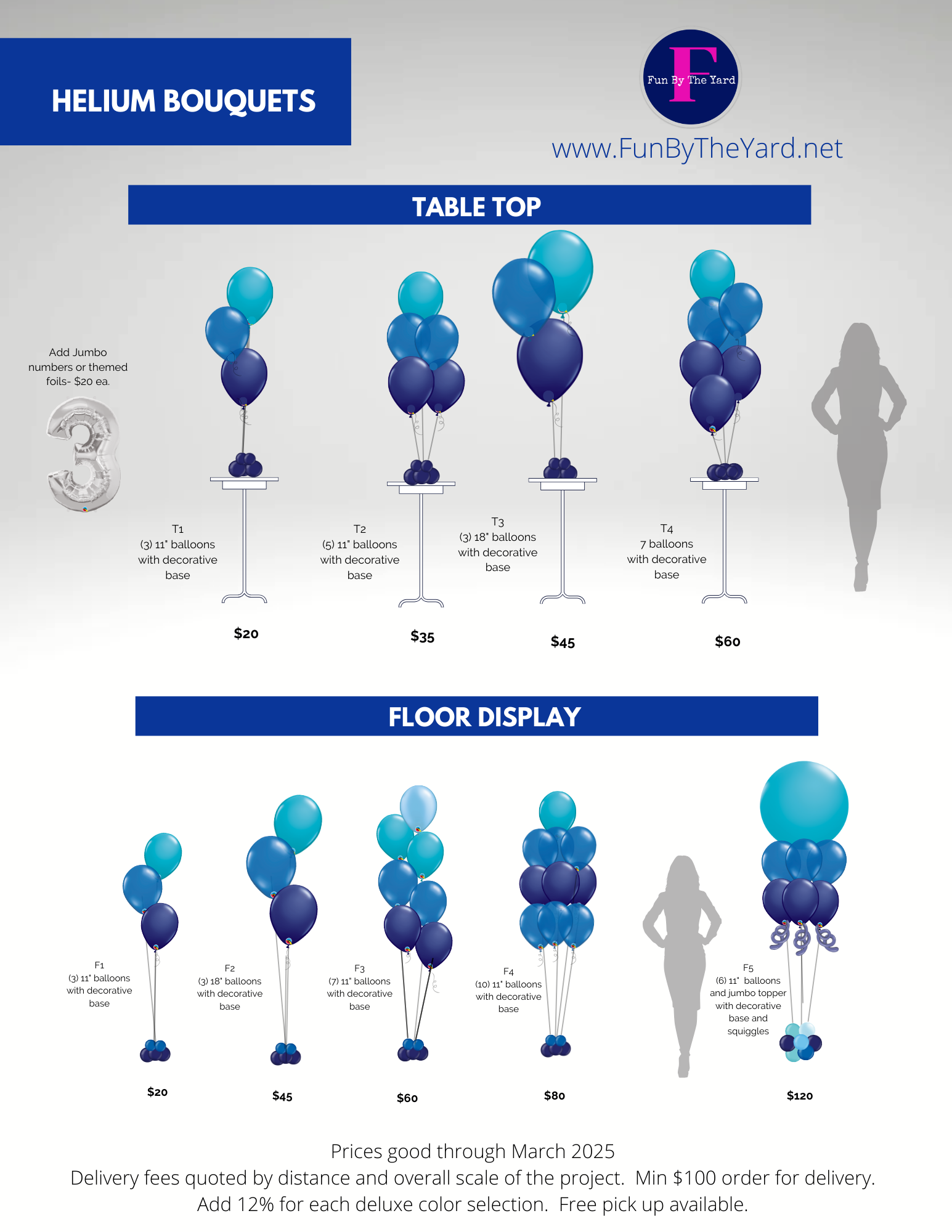 Helium balloon bouquet price guide for Fun By The Yard in South Bend Indiana