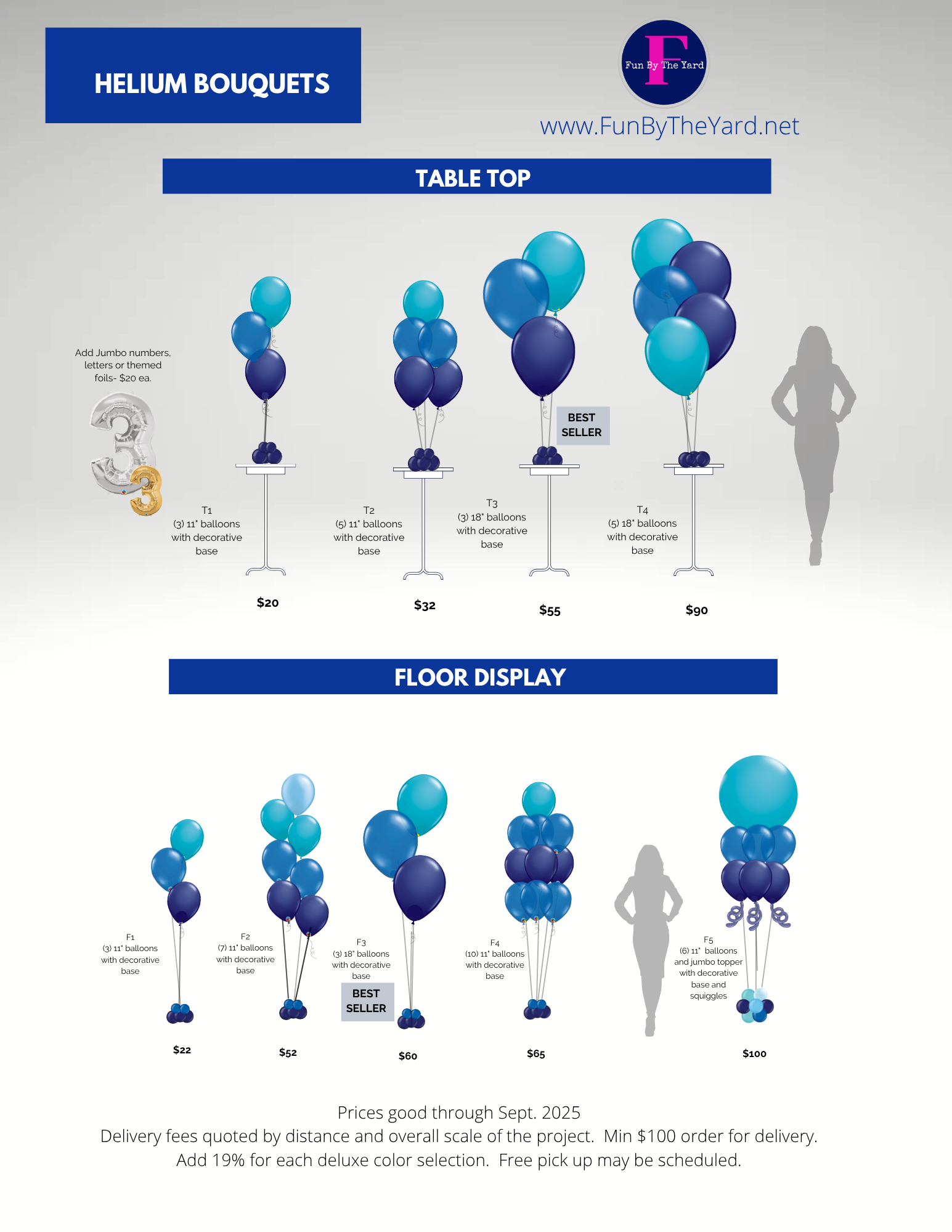 Helium balloon bouquet price guide for Fun By The Yard in South Bend Indiana