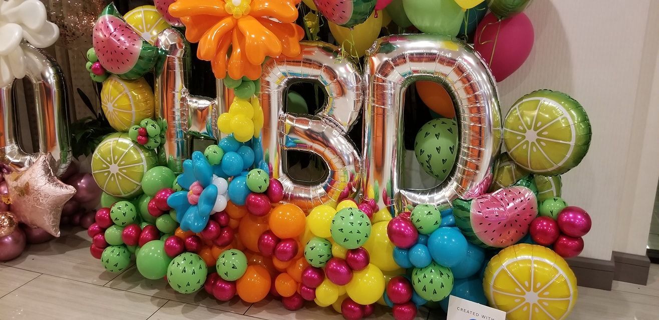 Colorful balloon display spelling 