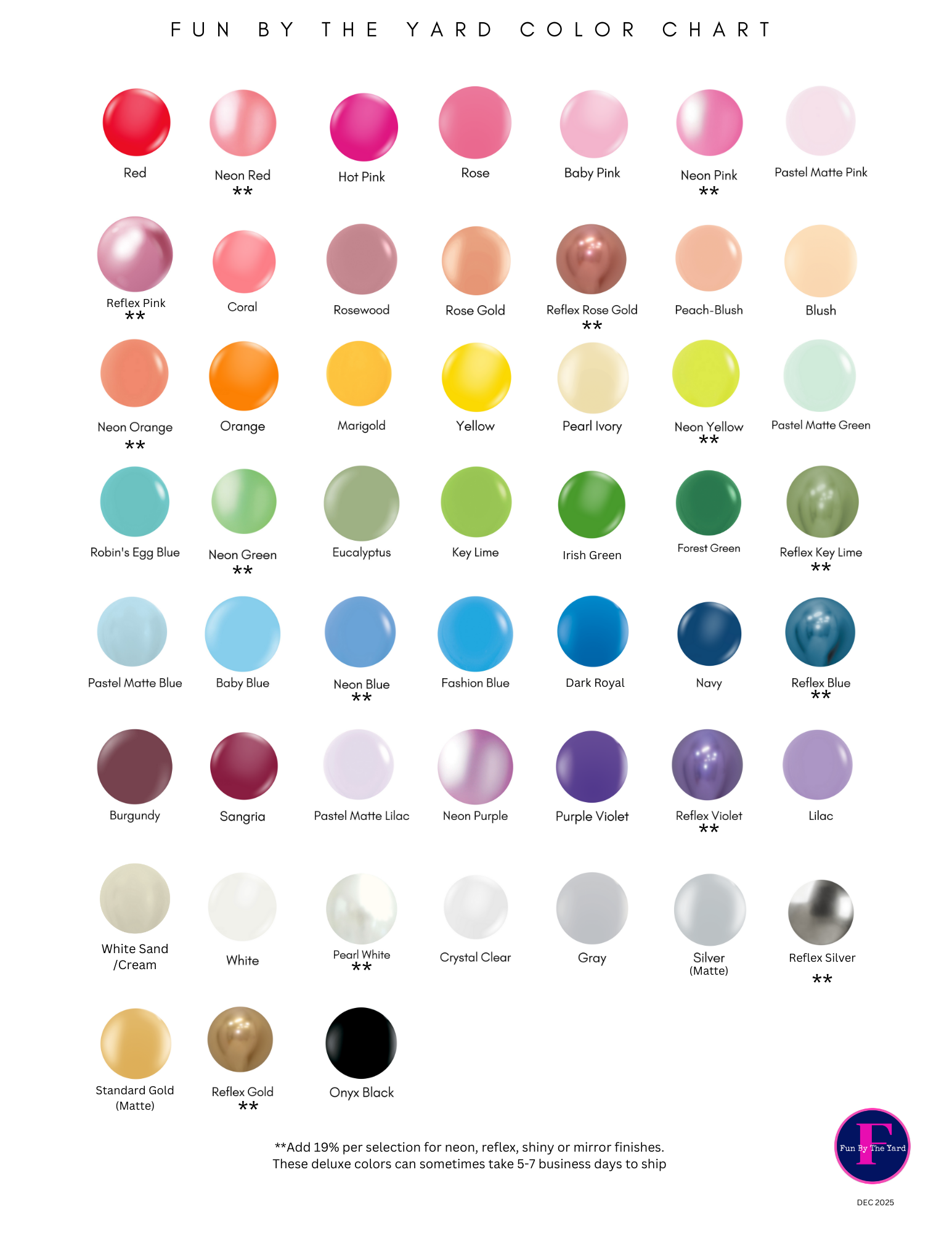 Balloon Color Chart Fun By The Yard