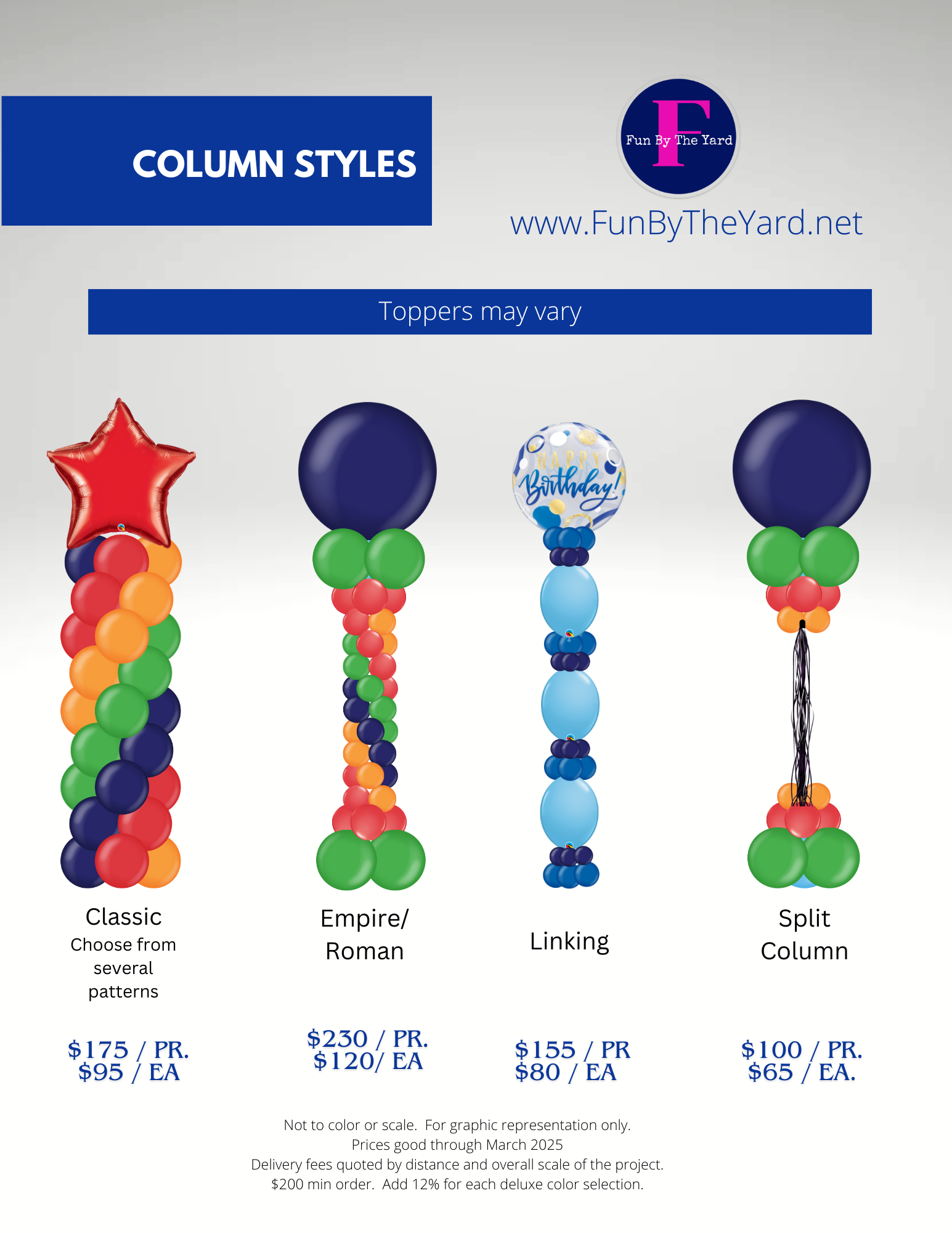 A poster showing different types of balloon columns.