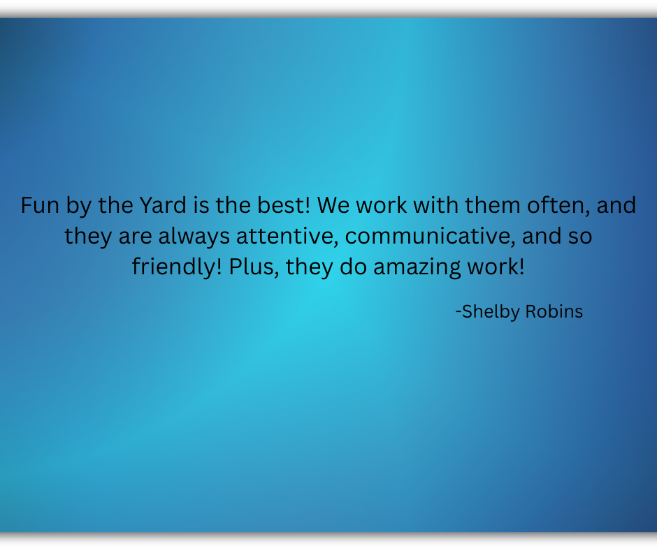 A blue background with a quote from Shelby Robins praising 