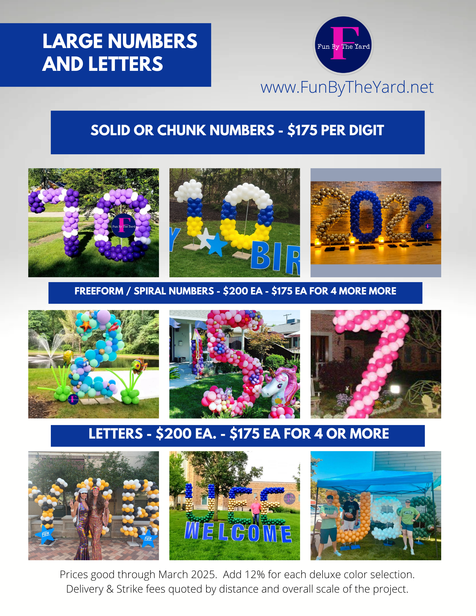 Helium balloon bouquet price guide for Fun By The Yard in South Bend Indiana