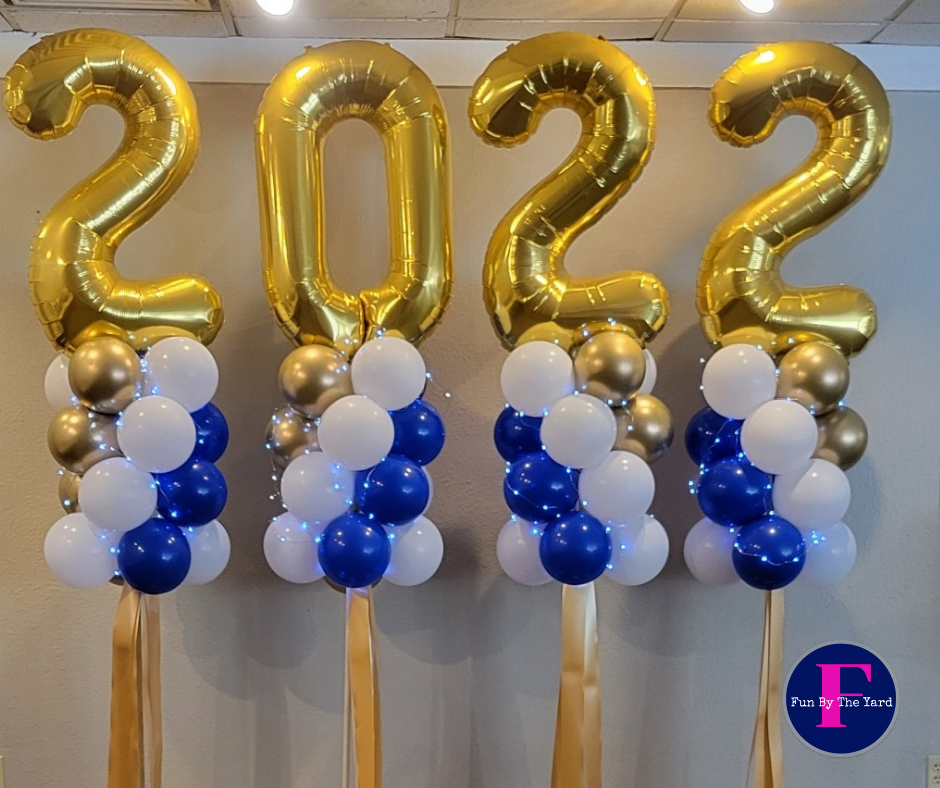 A bunch of balloons with the number 2022 on them