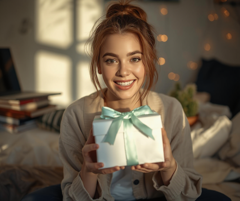 Student receiving a curated gift from Boxed in the Bend.  Birthdays and milestone moments