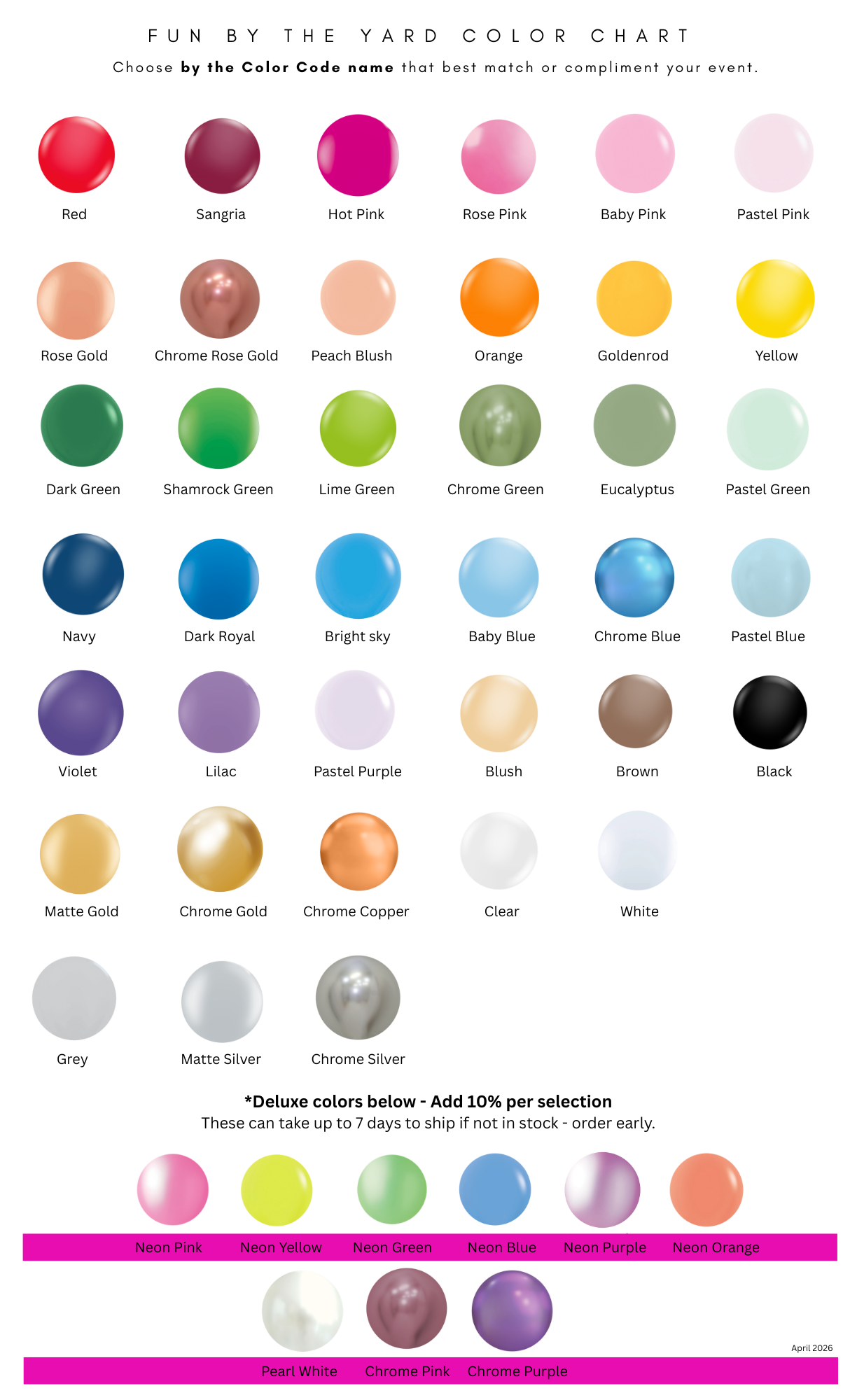Balloon Color Chart Fun By The Yard