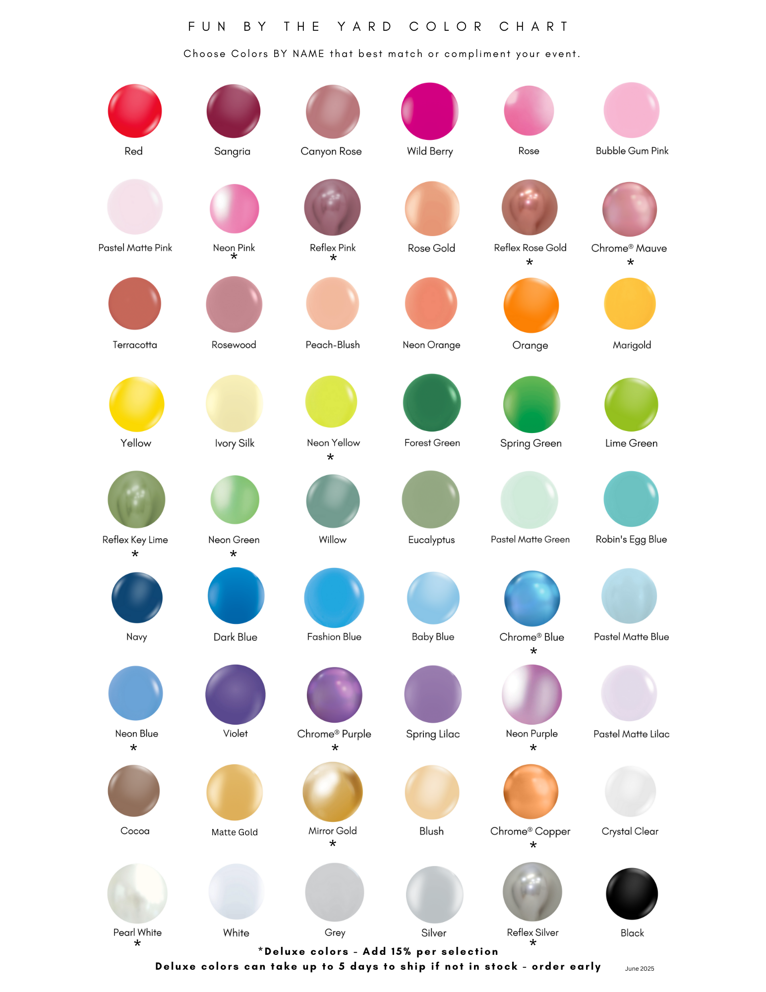 Balloon Color Chart Fun By The Yard