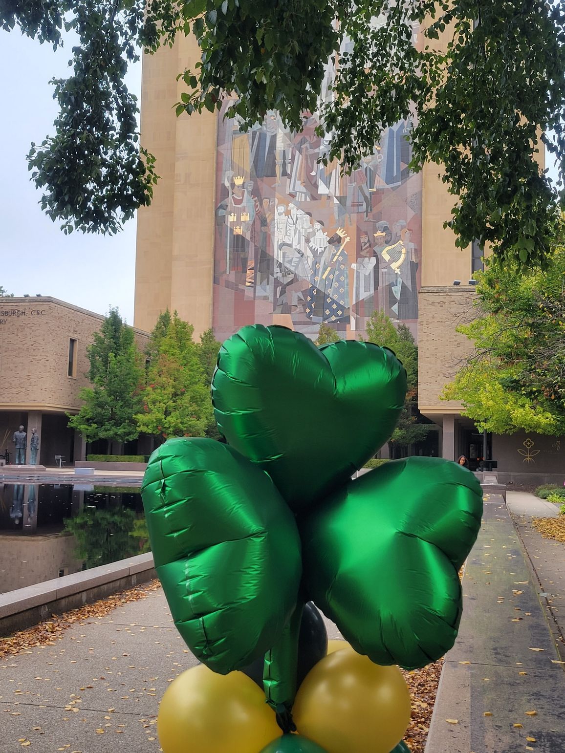 a bunch of green and yellow balloons in the shape of a shamrock