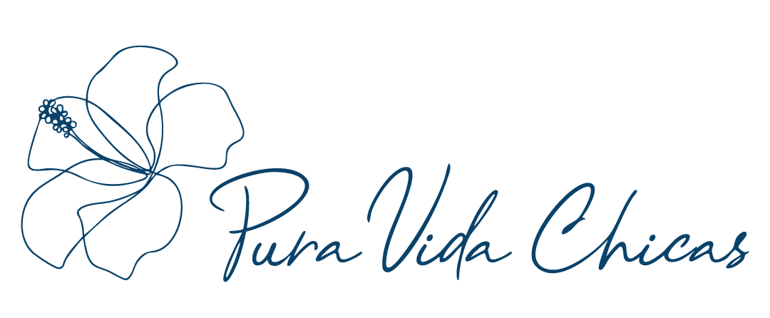 A blue line-art hibiscus flower next to the handwritten-style text 