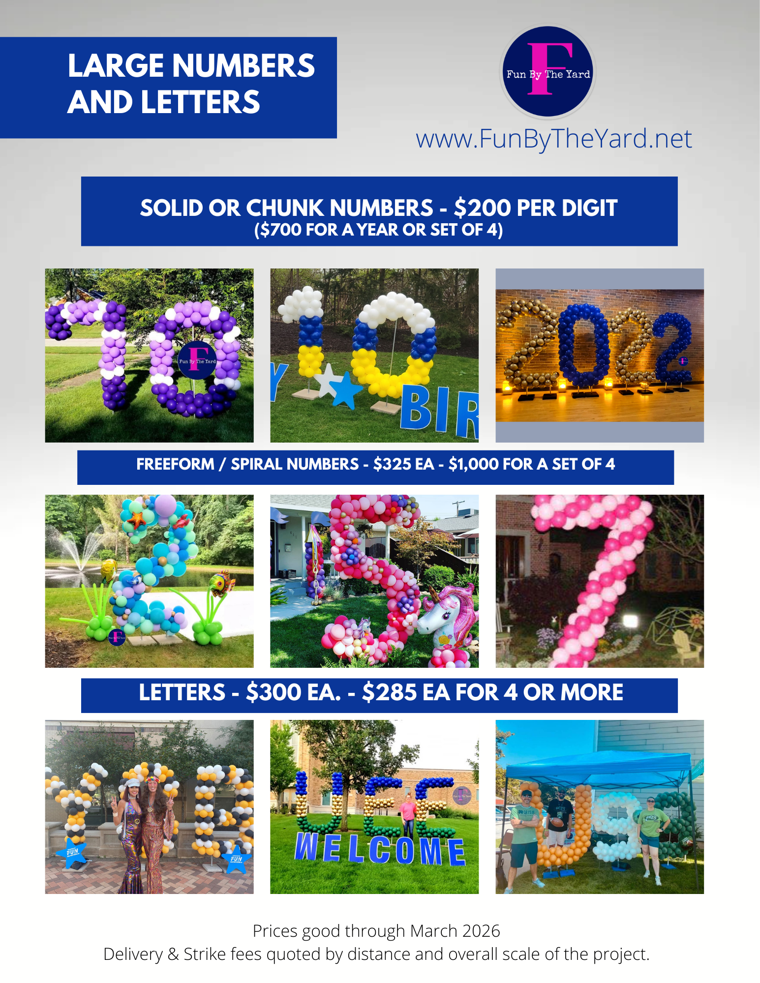 Helium balloon bouquet price guide for Fun By The Yard in South Bend Indiana
