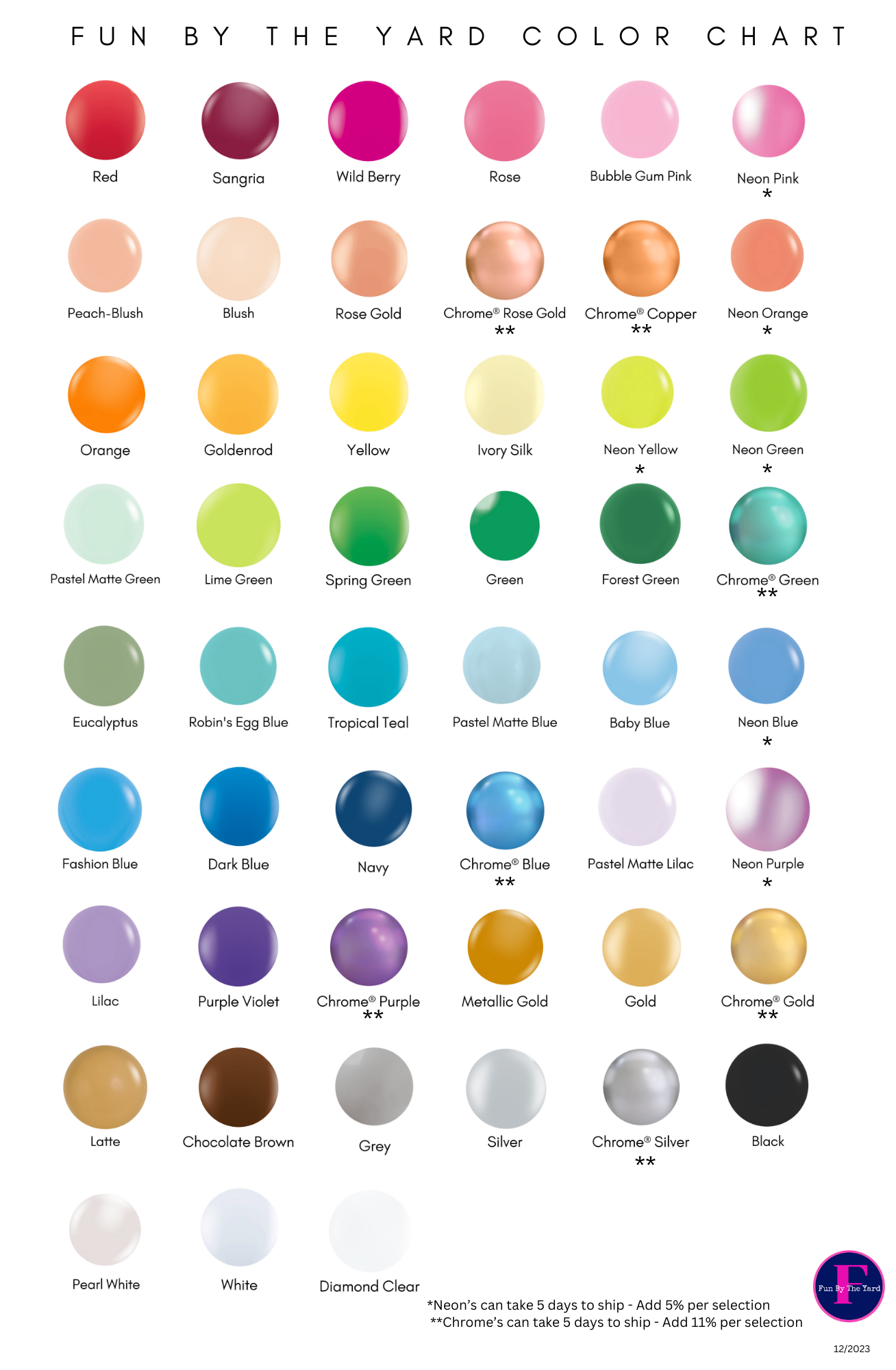 Balloon Color Chart Fun By The Yard