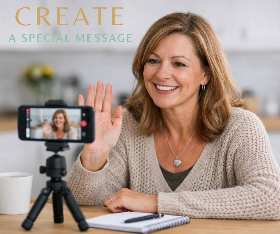 Mom creating a personal Boxed in The Bend video message for her college student